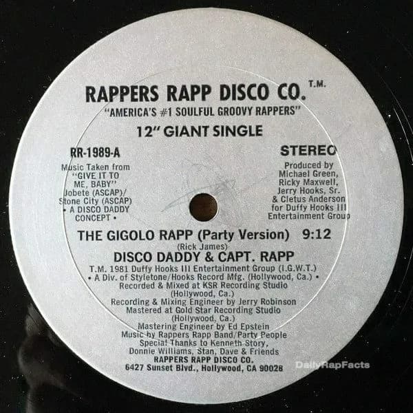 “The Gigolo Rapp” by Disco Daddy & Captain Rapp was the first West Coast Rap song
