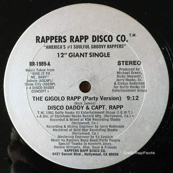 “The Gigolo Rapp” by Disco Daddy & Captain Rapp was the first West Coast Rap song